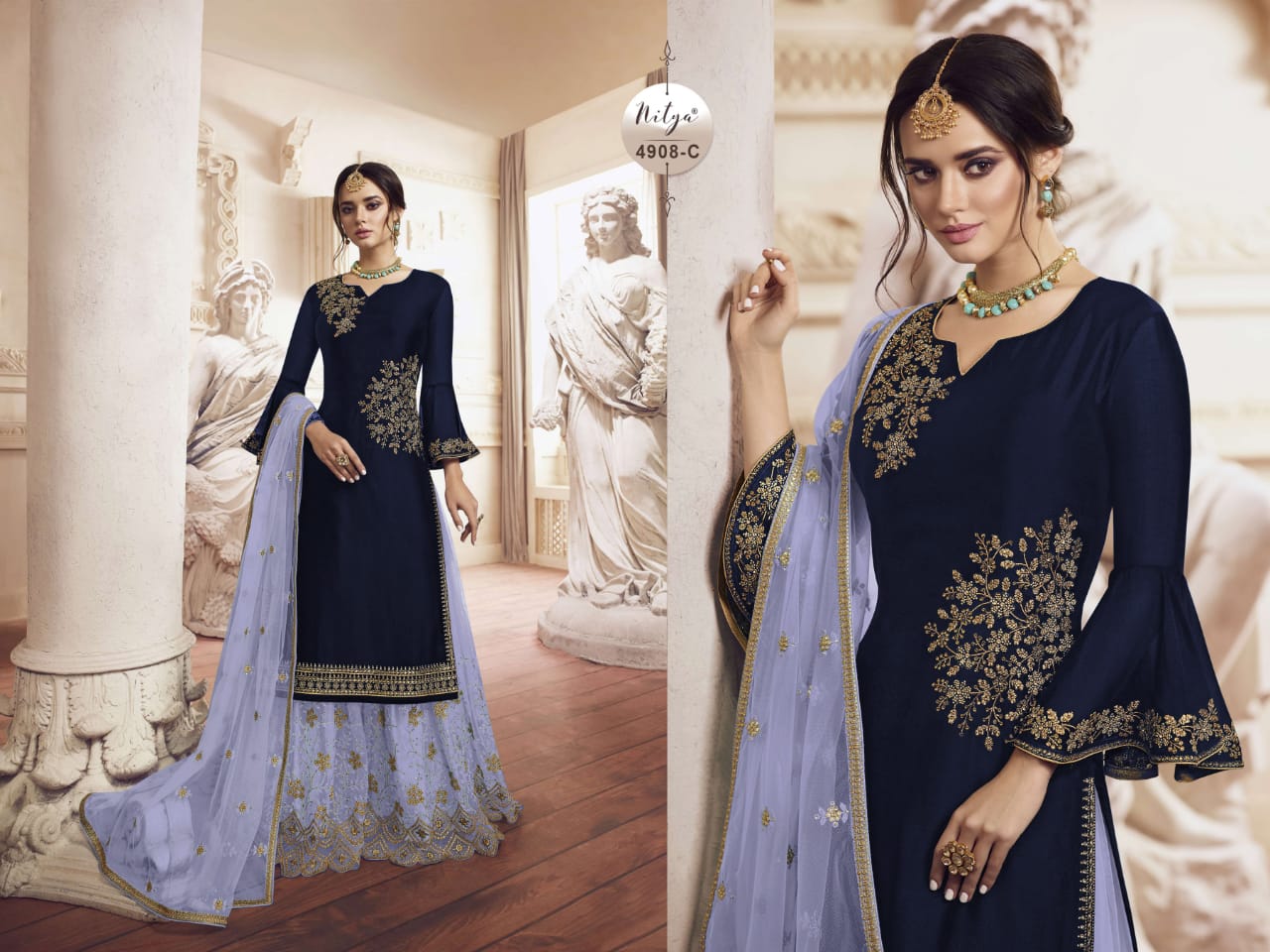 Ethnic Export Has Launched New Designer Party Wear Plazzo Dresses With Embroidery Work and Net Embroidery Work Dupatta   